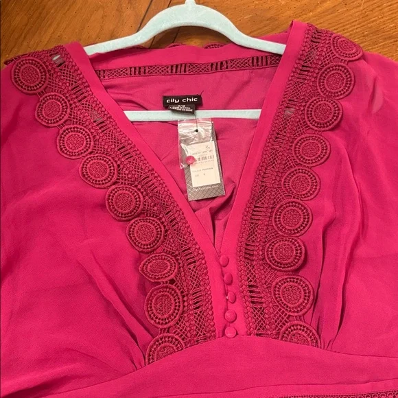 NWT City Chic Sweetheart Embroidered V-Neck Bohemian Dress in Fuchsia size 16 - Picture 5 of 8